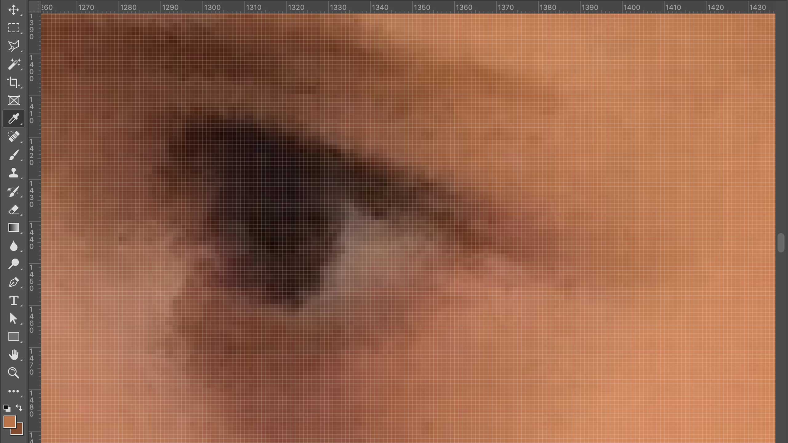 Zooming into the photograph, showing a closeup of a child's eye with visible pixelation