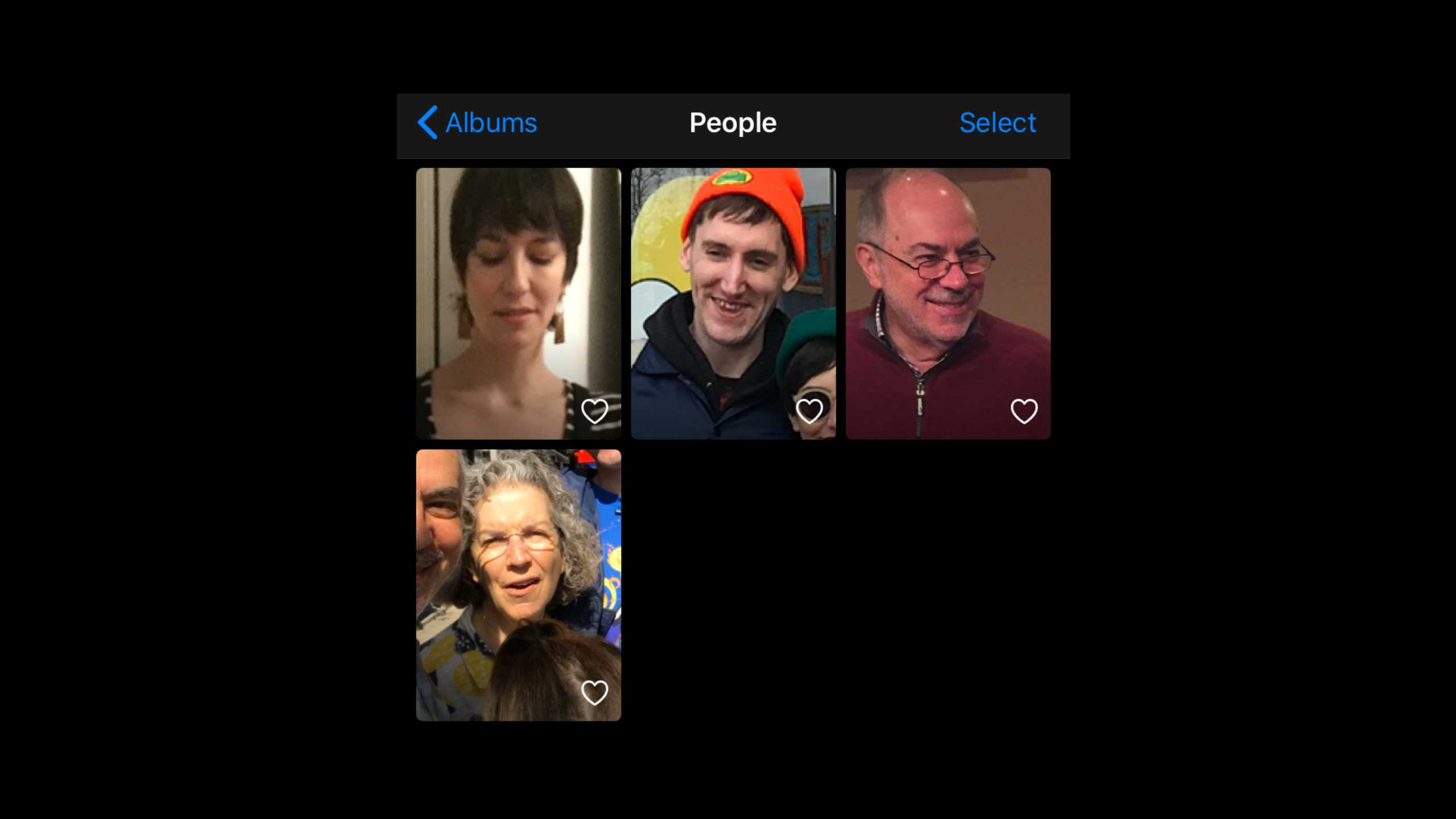 The author's iPhone’s Photos app interface shows four cropped images of faces